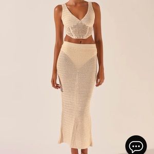 Peppermayo Exclusive — Road Trips to the Coast Crochet Midi Skirt — Seashell